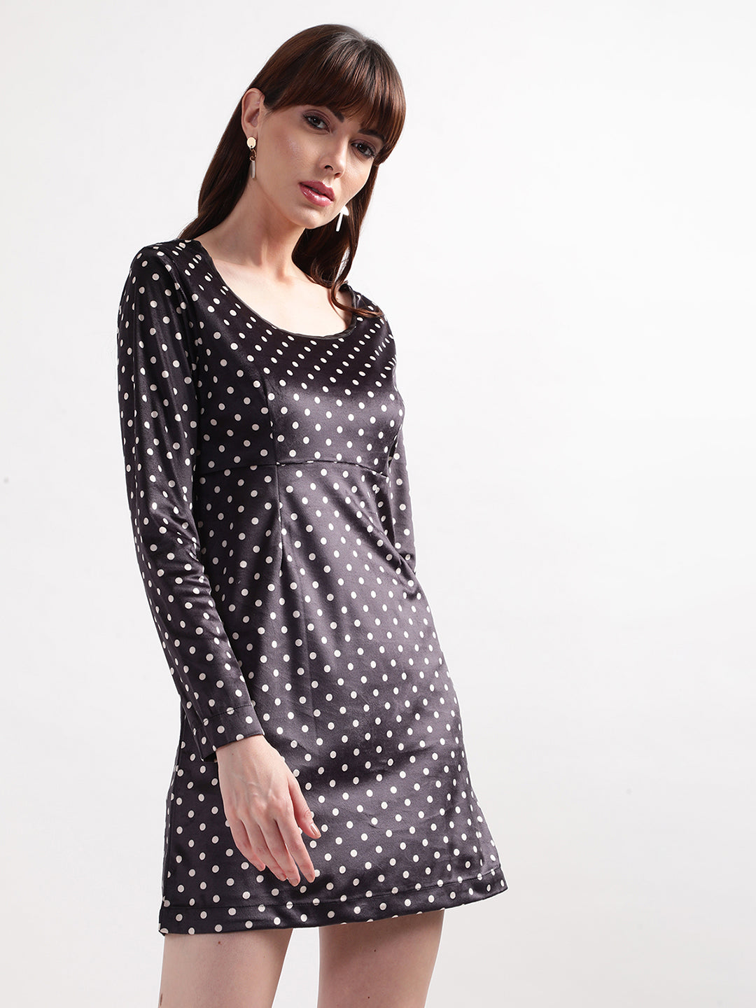 Elle Women Black Printed Round Neck Dress