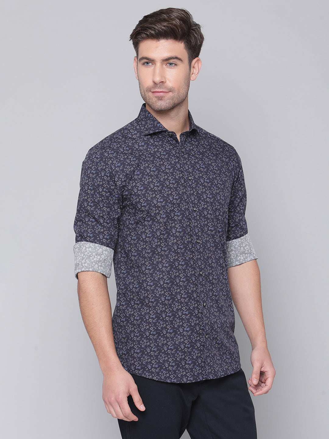 Bruun & Stengade Men Blue Printed Cutaway Collar Shirt