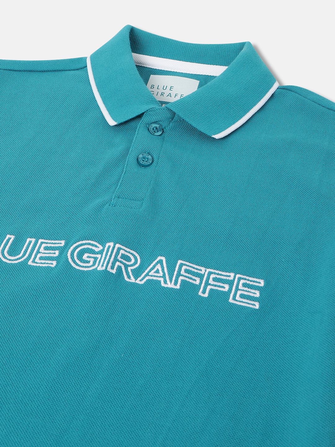 Blue Giraffe Boys Teal Solid Polo Collar Short Sleeves T-Shirt