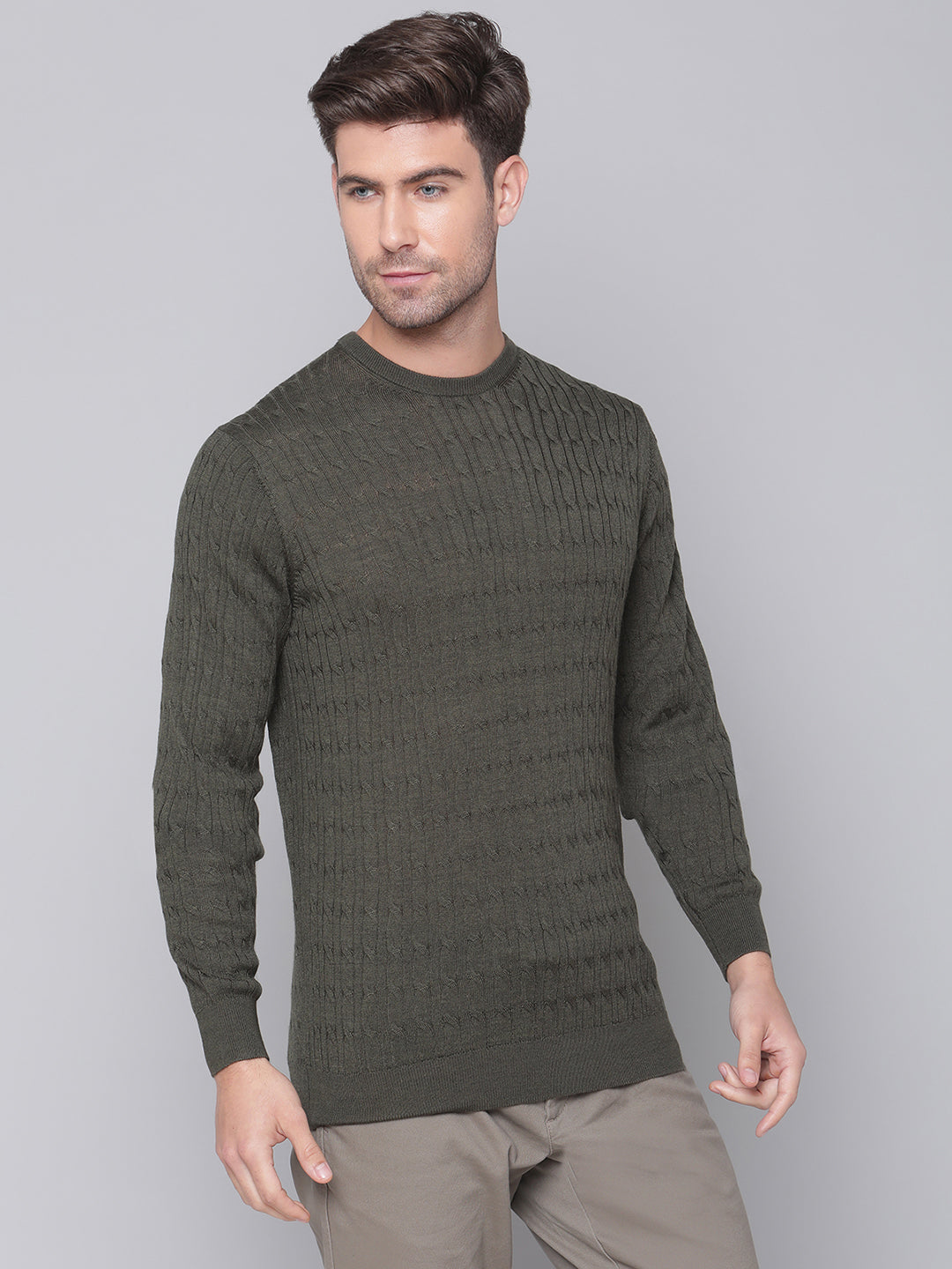 Bruun & Stengade Men Green Solid Round Neck Sweater