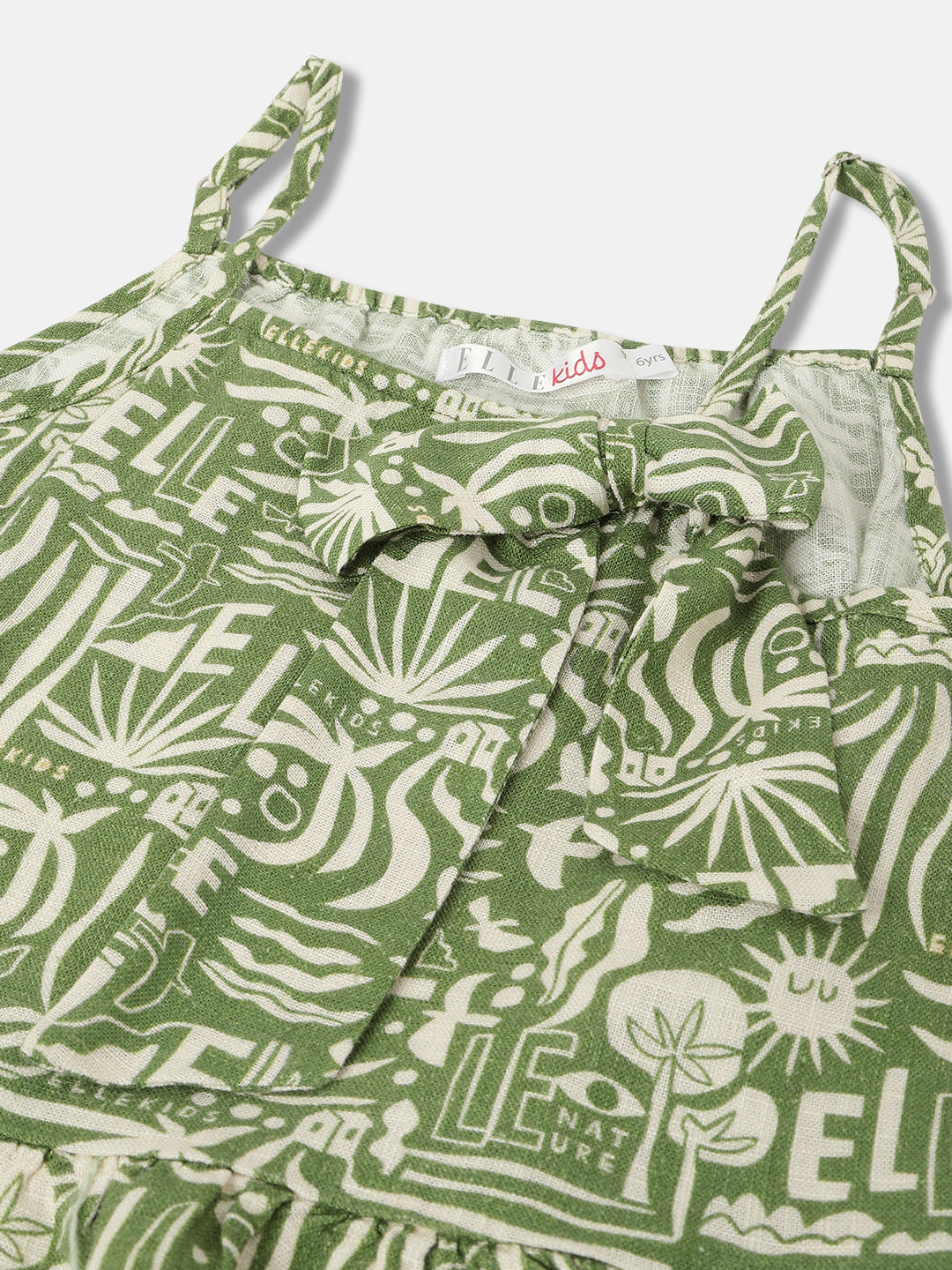 Elle Kids Girls Green Printed Shoulder Straps Sleeveless Top
