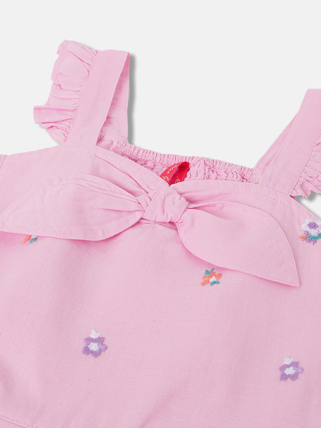 Blue Giraffe Girls Purple Embroidered Square Neck Short Sleeves Playsuit