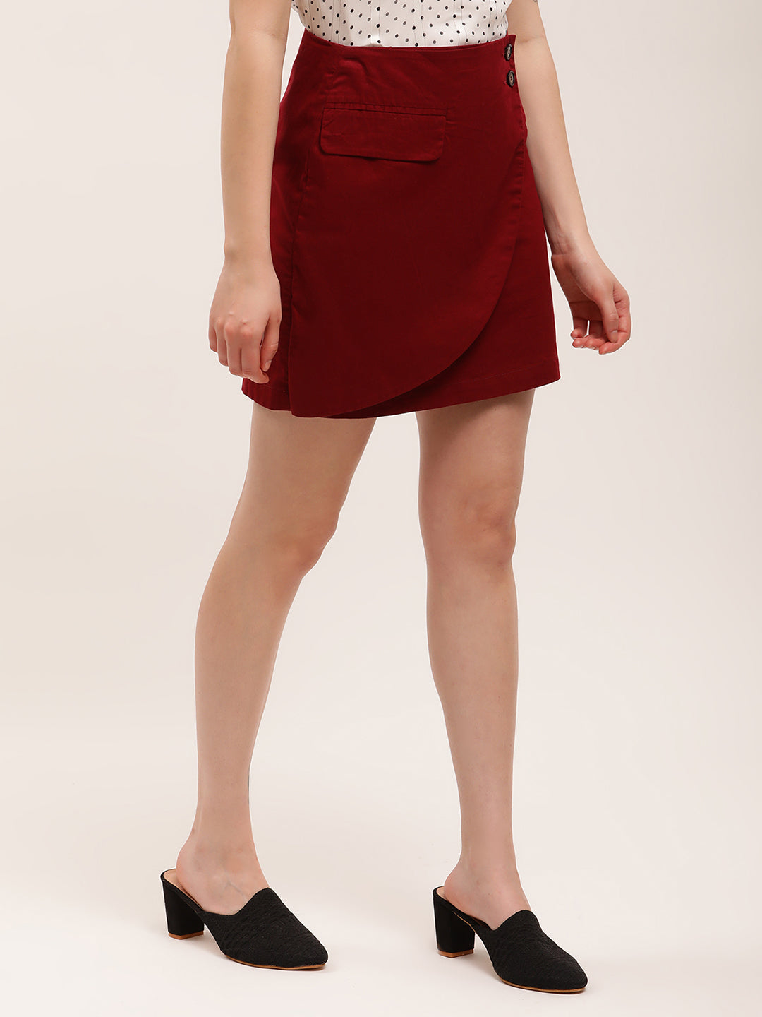 Elle Women Red Solid Regular Fit Skirt