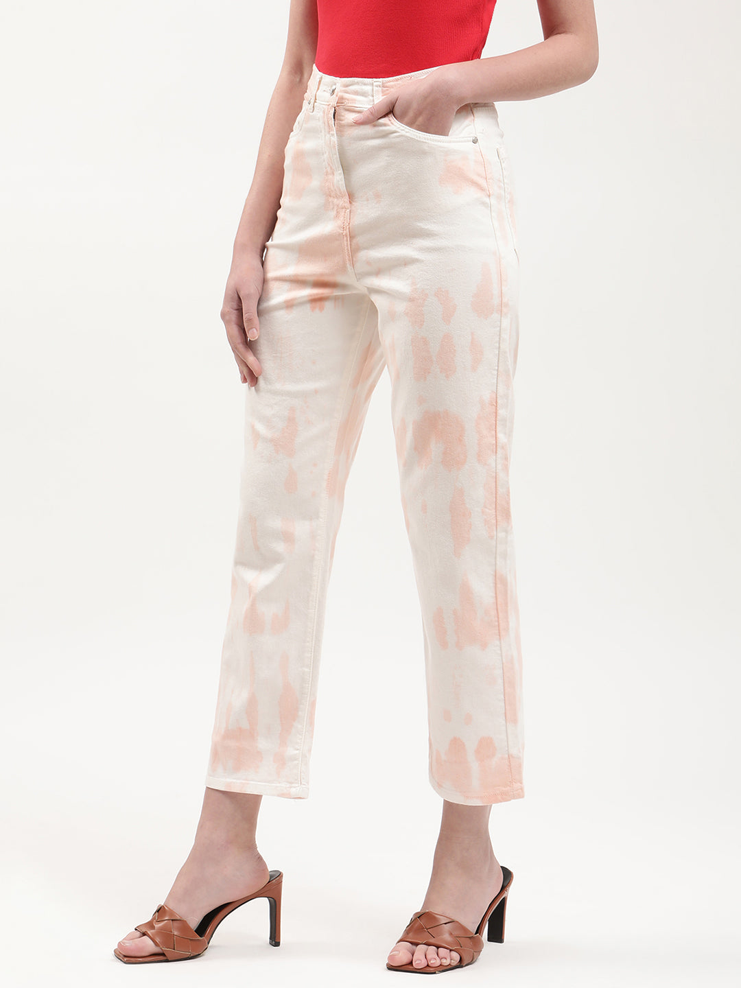 Elle Women Peach Dyed Straight Fit Jeans