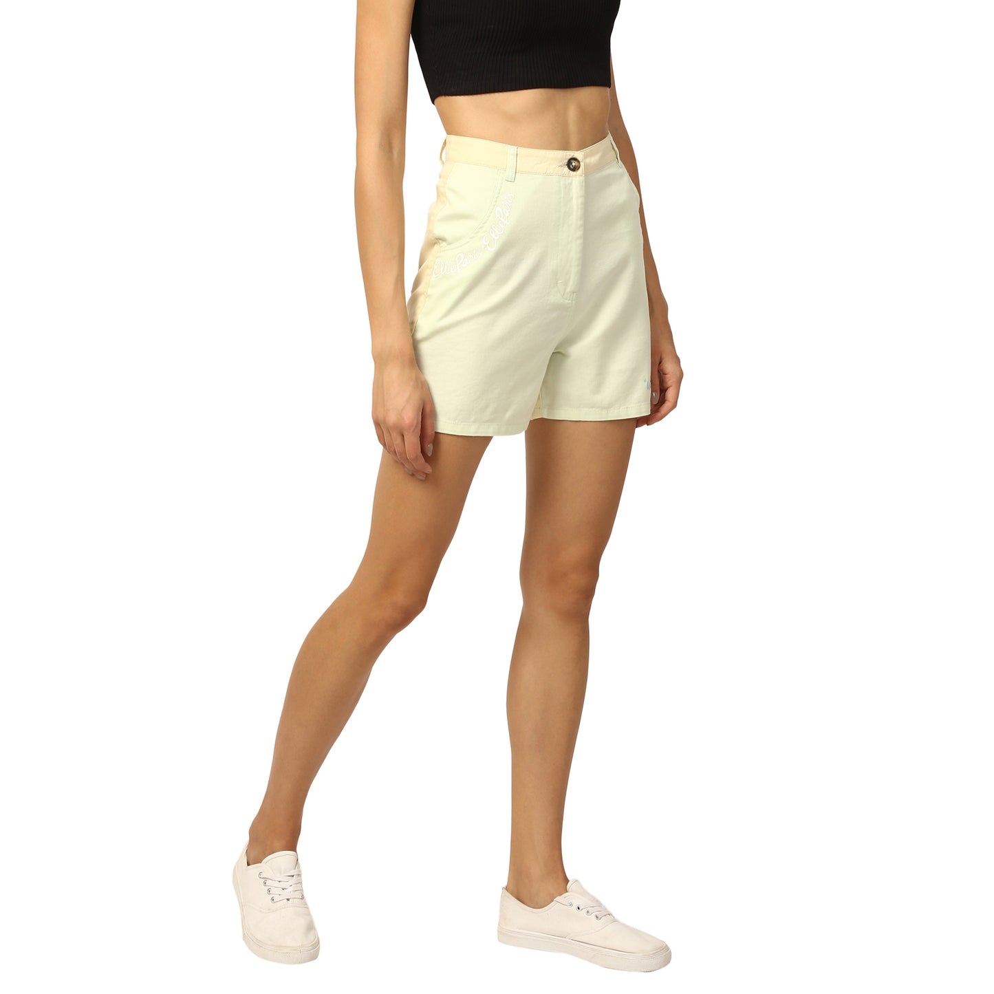Elle Women Yellow Solid Regular Fit Shorts