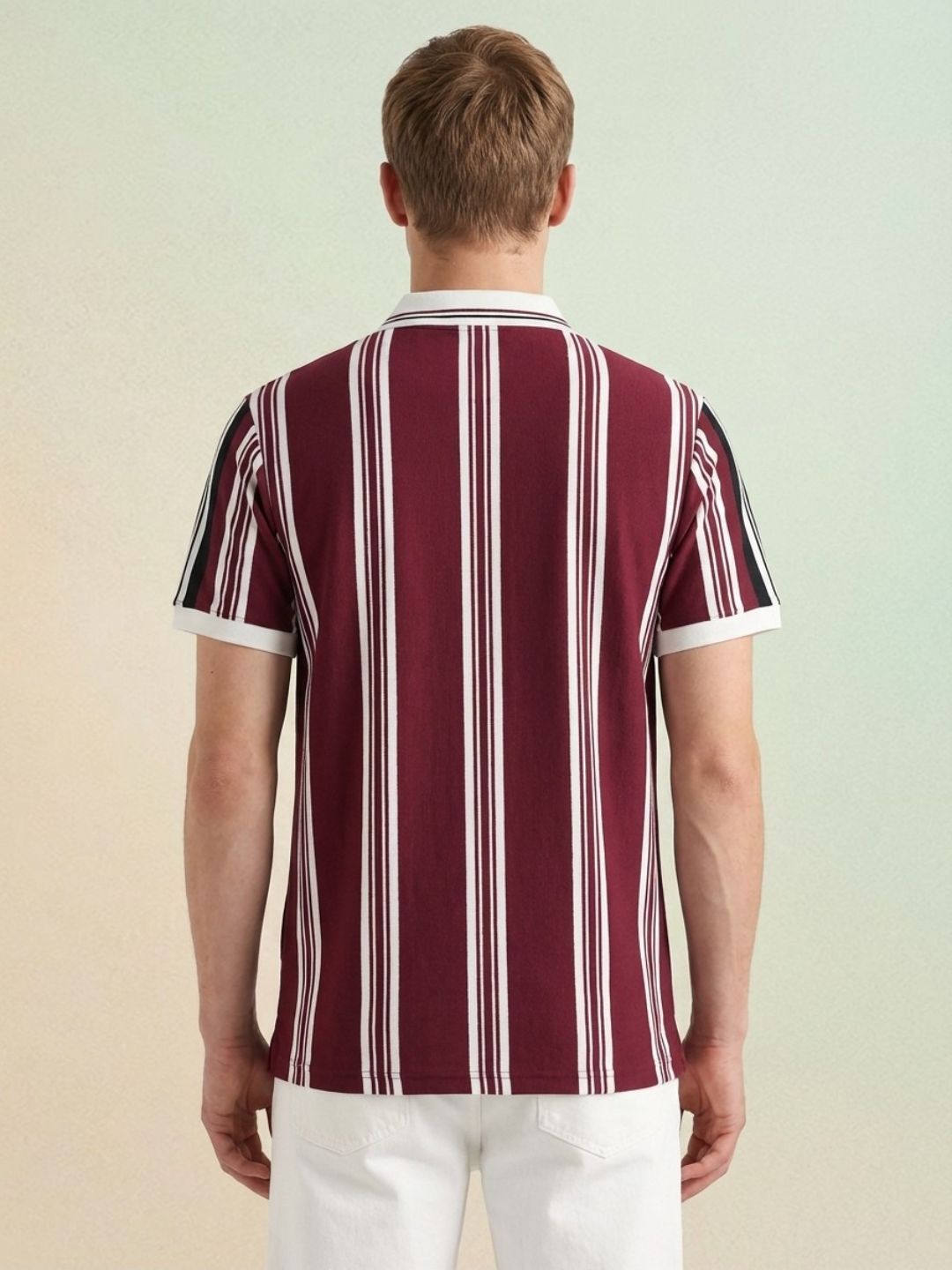 Iconic Men Maroon Striped Regular Fit Polo T-Shirt