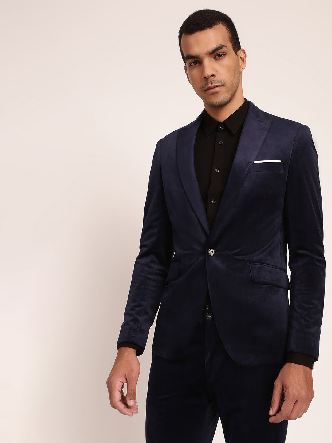 Lindbergh Men Blue Solid Collar Blazer