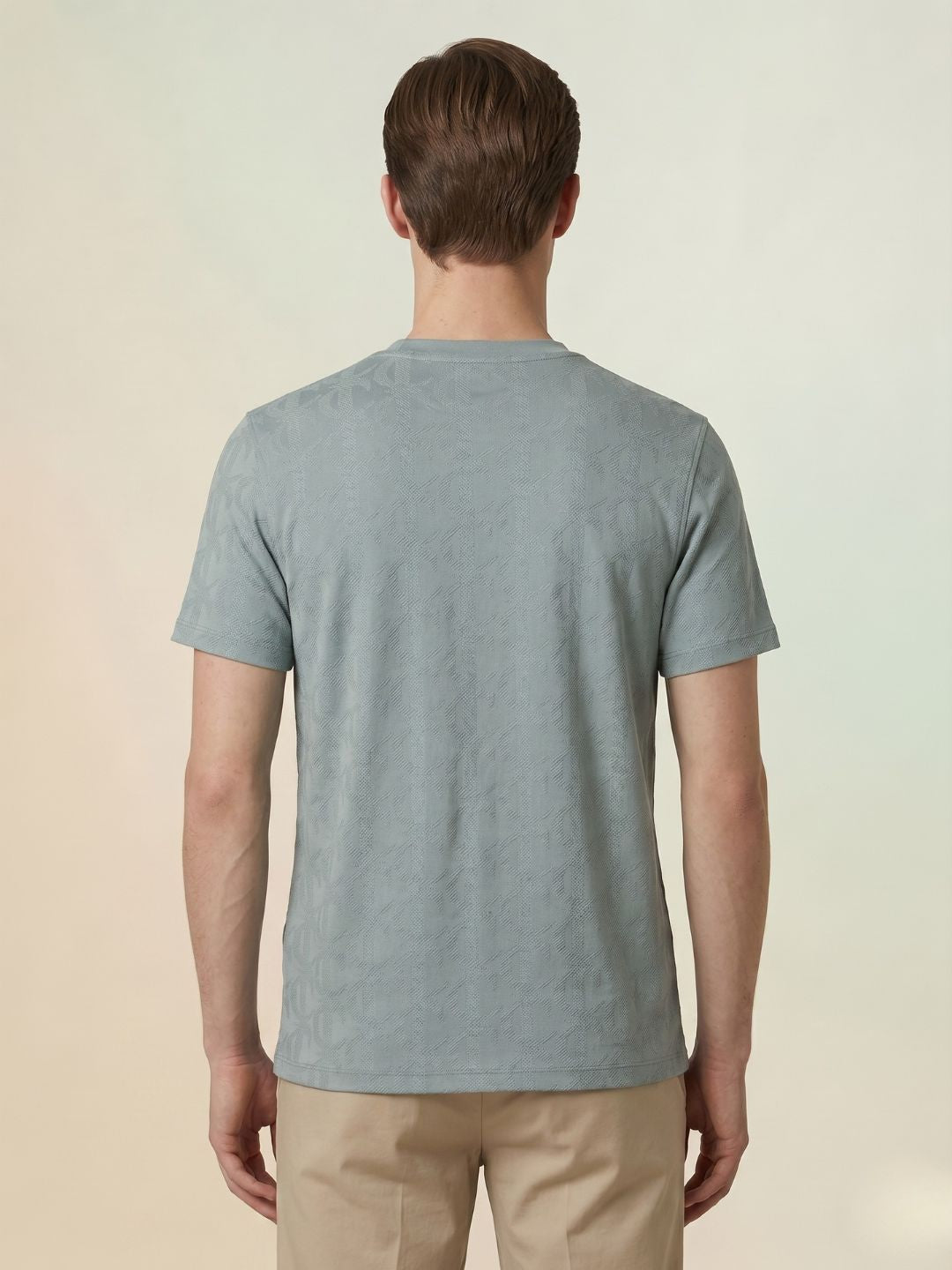 Iconic Men Green Jacquard Regular Fit Pure Cotton T-Shirt