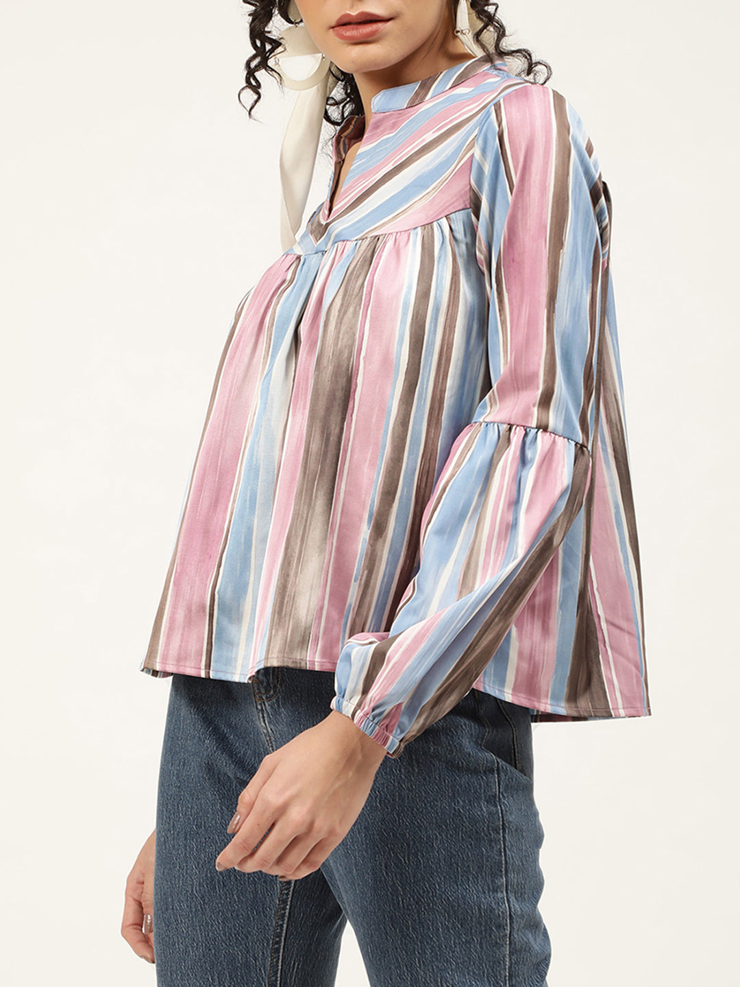 Centre Stage Women Multi Striped Collar Top