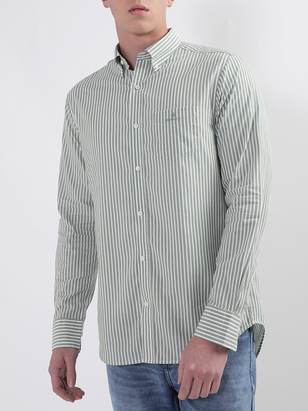 Gant Green Broadcloth Striped Regular Fit Shirt