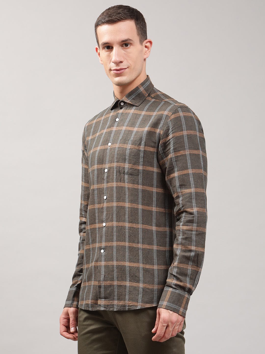 Bruun & Stengade Men Checks Cutaway Collar Shirt
