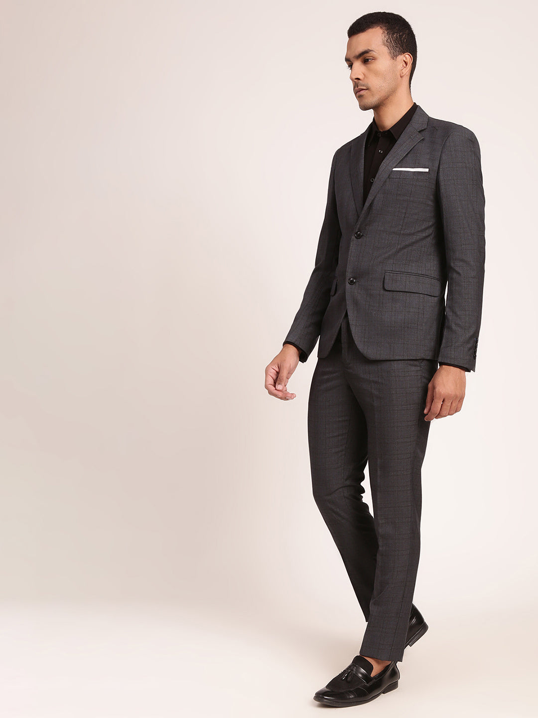 Lindbergh Men Grey Checked Collar Blazer