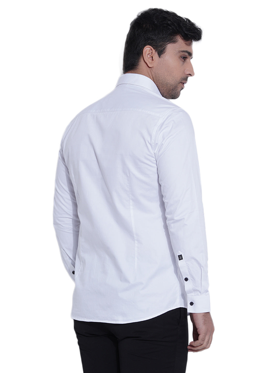 Abkasa Men White Embroidered Collar Shirt