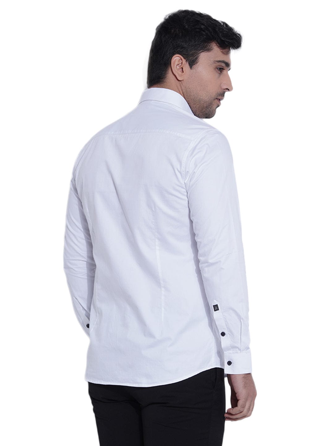 Abkasa Men White Embroidered Collar Shirt