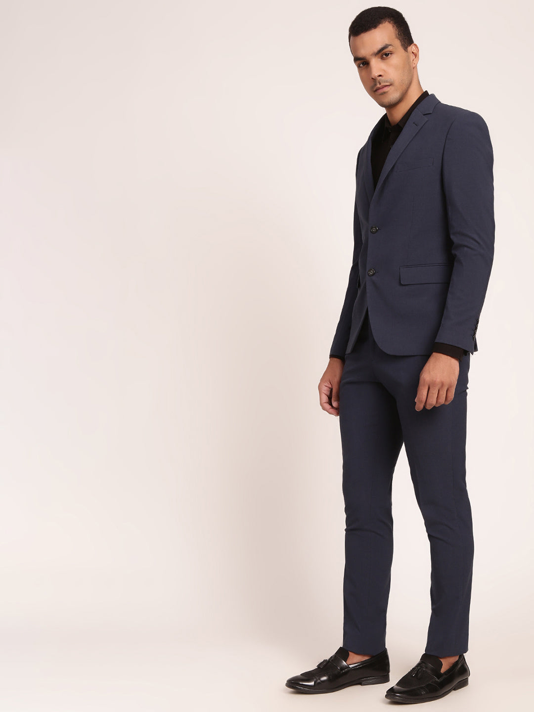 Lindbergh Men Blue Solid Collar Suit