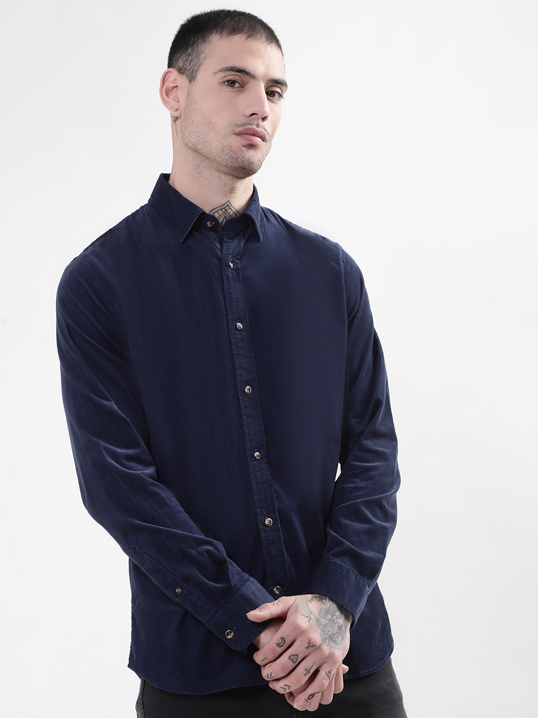 Matinique Men Navy Blue Solid Collar Shirt