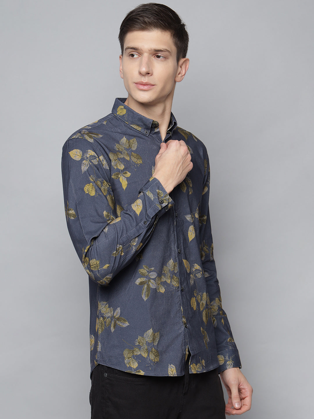 Lindbergh Men Blue Printed Button-Down Collar Shirt