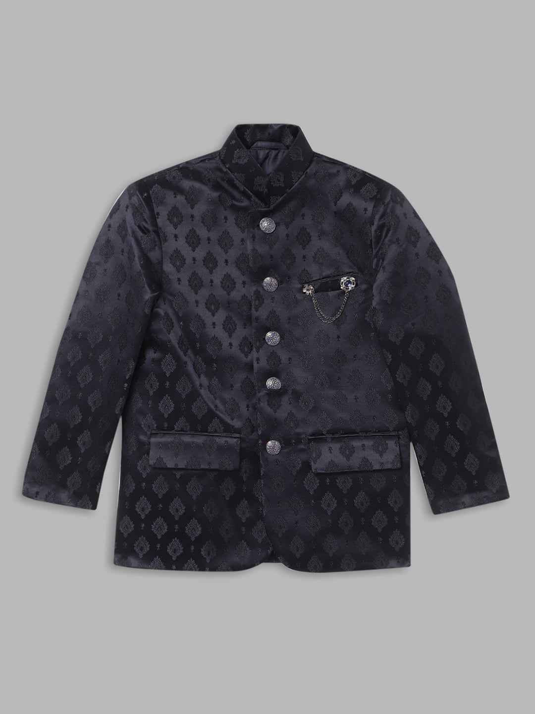 Blue Giraffe Boys Navy Blue Solid Collar Bandi Set