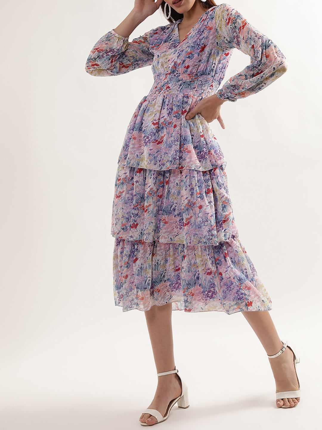 Centre Stage Women Multi Self Design V Neck Dress