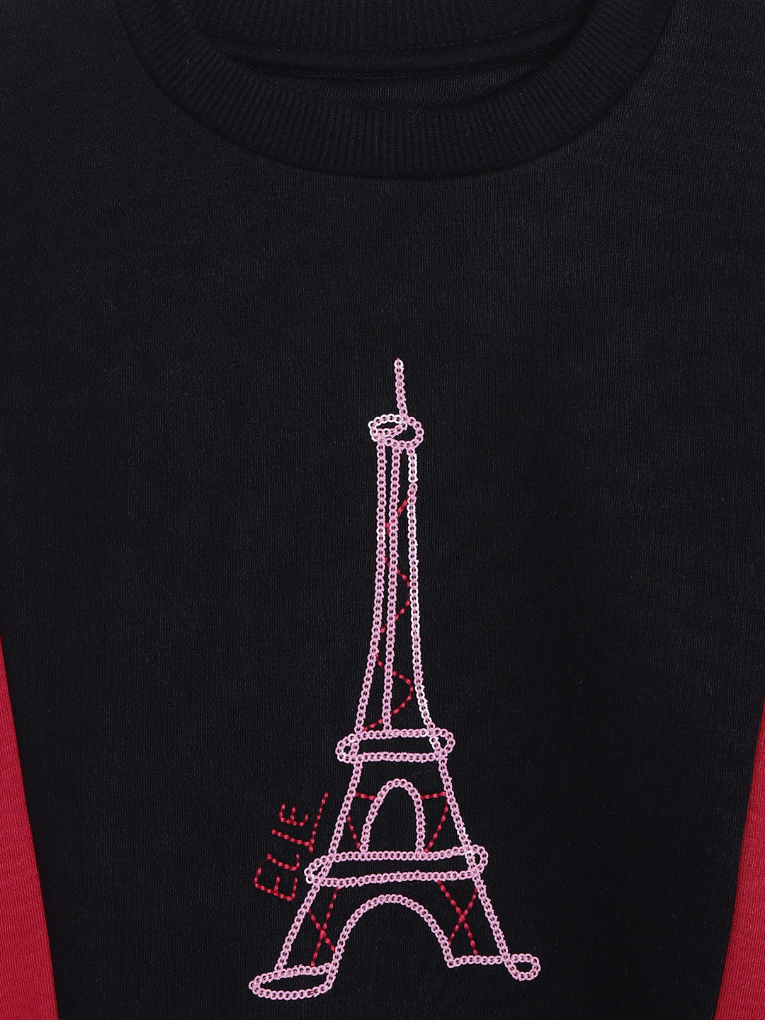 Elle Kids Girls Black Colour Blocked Round Neck Sweatshirt