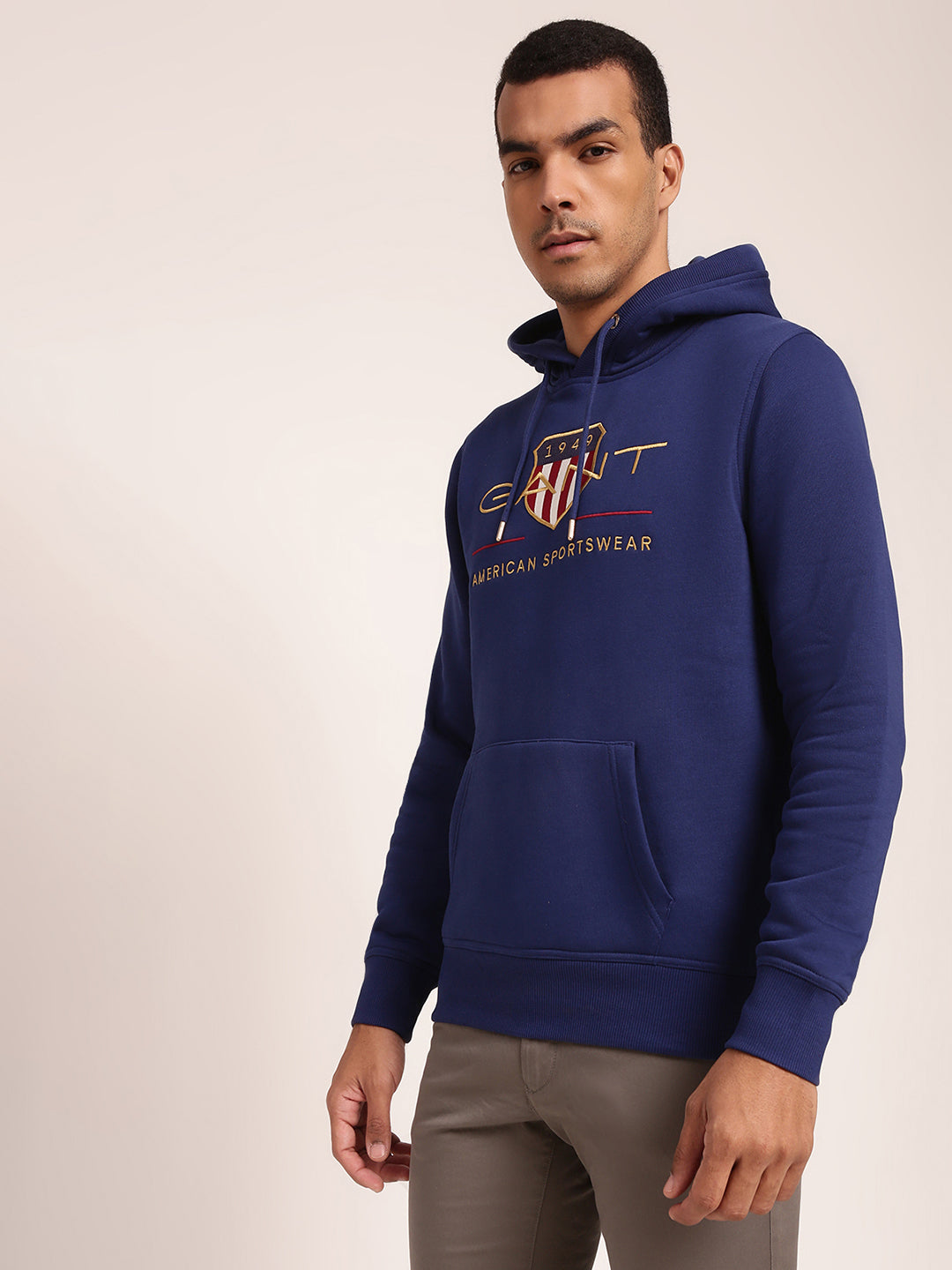 Gant Men Blue Solid Hooded Sweatshirt