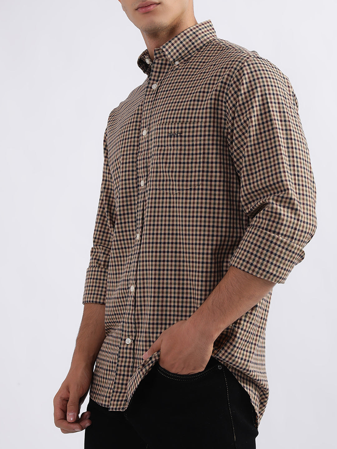 Gant Hazelwood Beige Checked Regular Fit Shirt