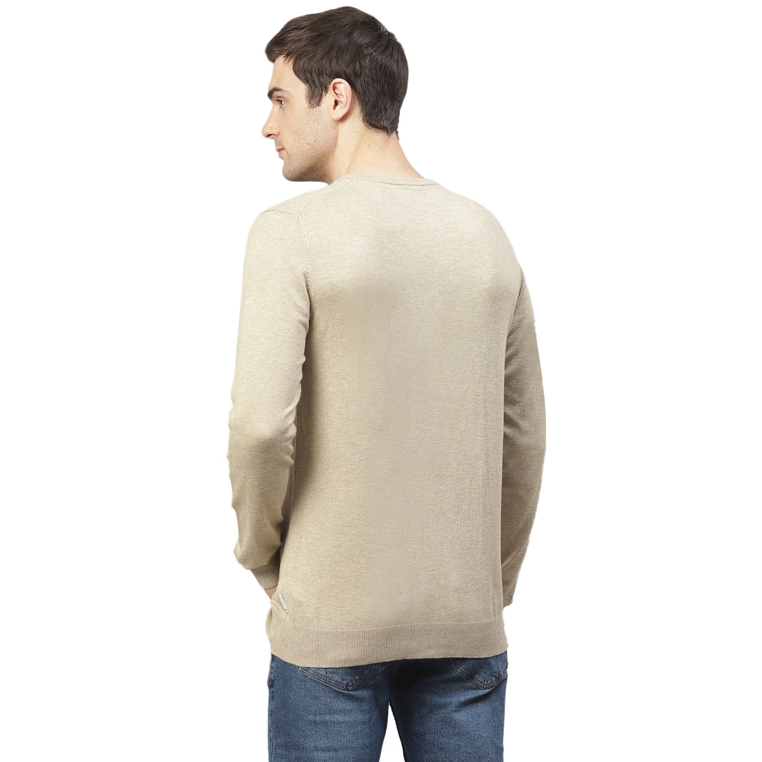 Lindbergh Men Beige Solid Round Neck Sweater