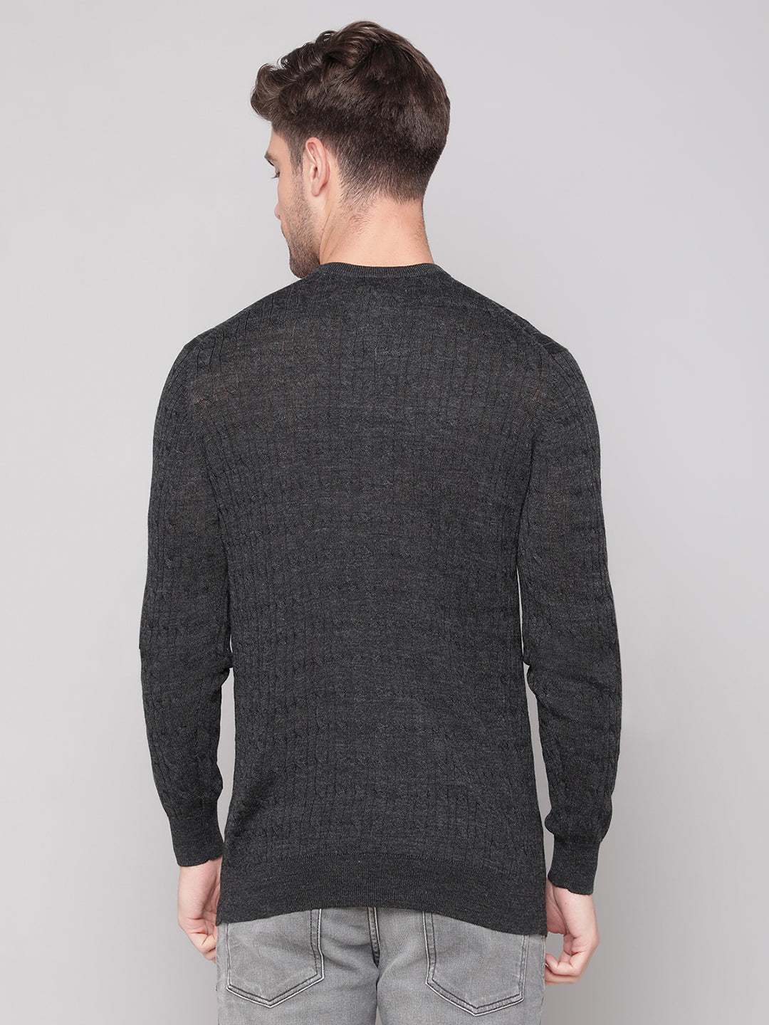 Bruun & Stengade Men Grey Solid Round Neck Sweater