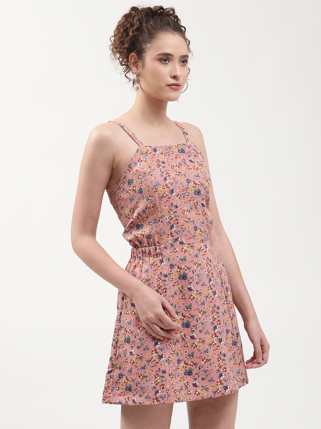 Elle Women Pink Printed Square Neck Dress