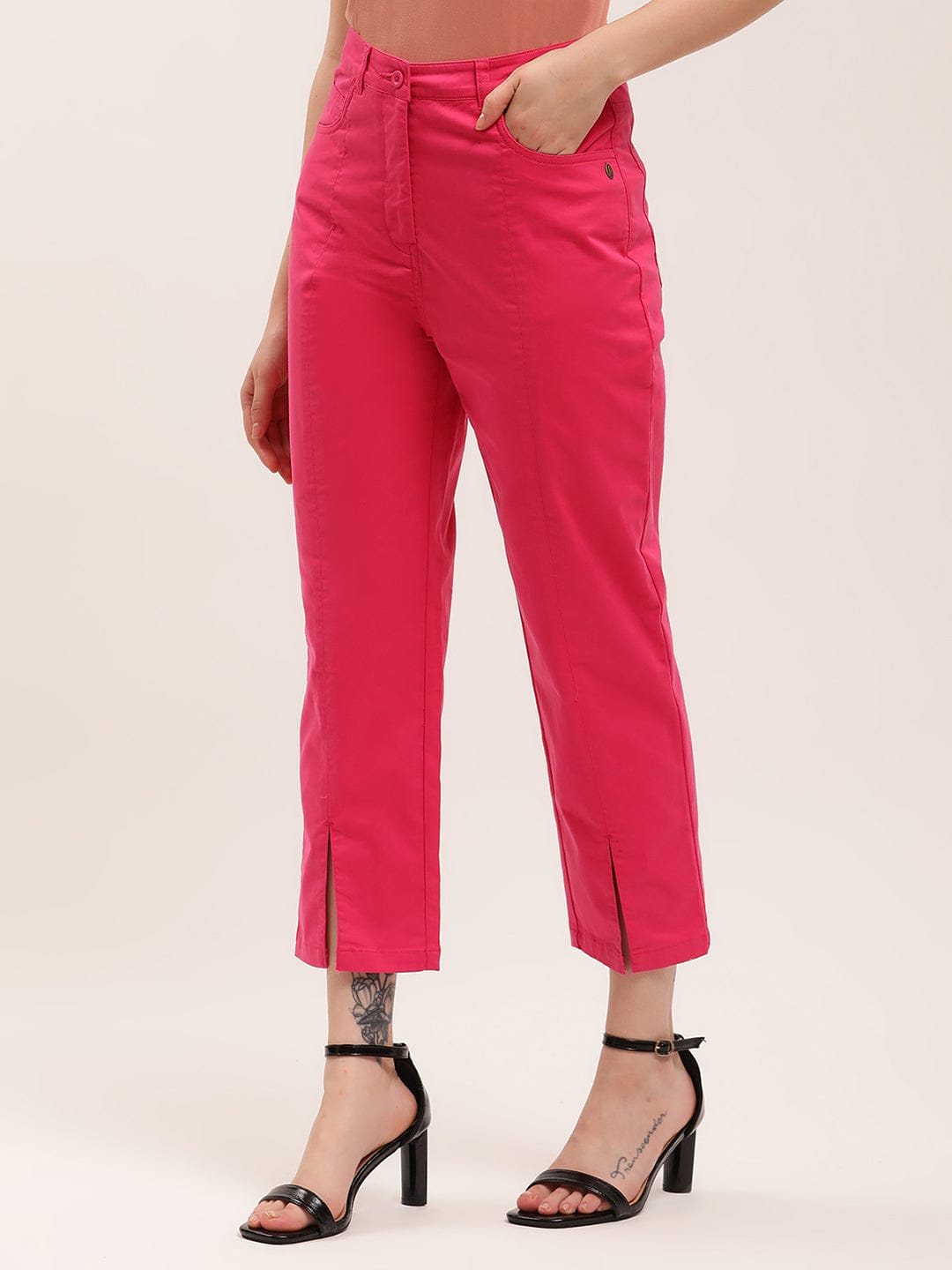 Elle Women Pink Fitted Fit Trouser