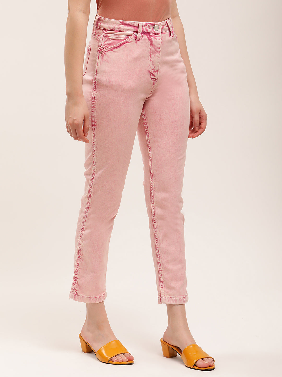 Elle Women Pink Solid Regular Fit Jeans