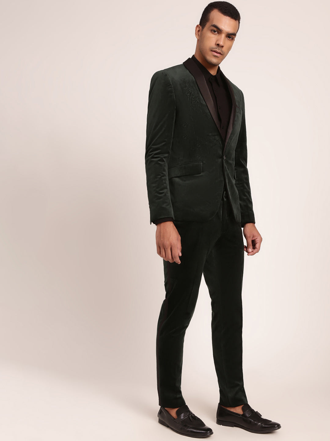 Lindbergh Men Green Solid Collar Suit