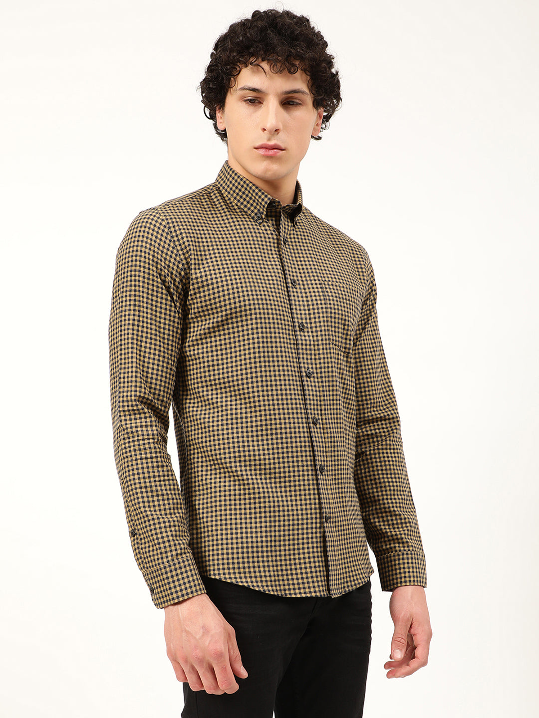 Lindbergh Mid Brown Fashion Checked Slim Fit Shirt