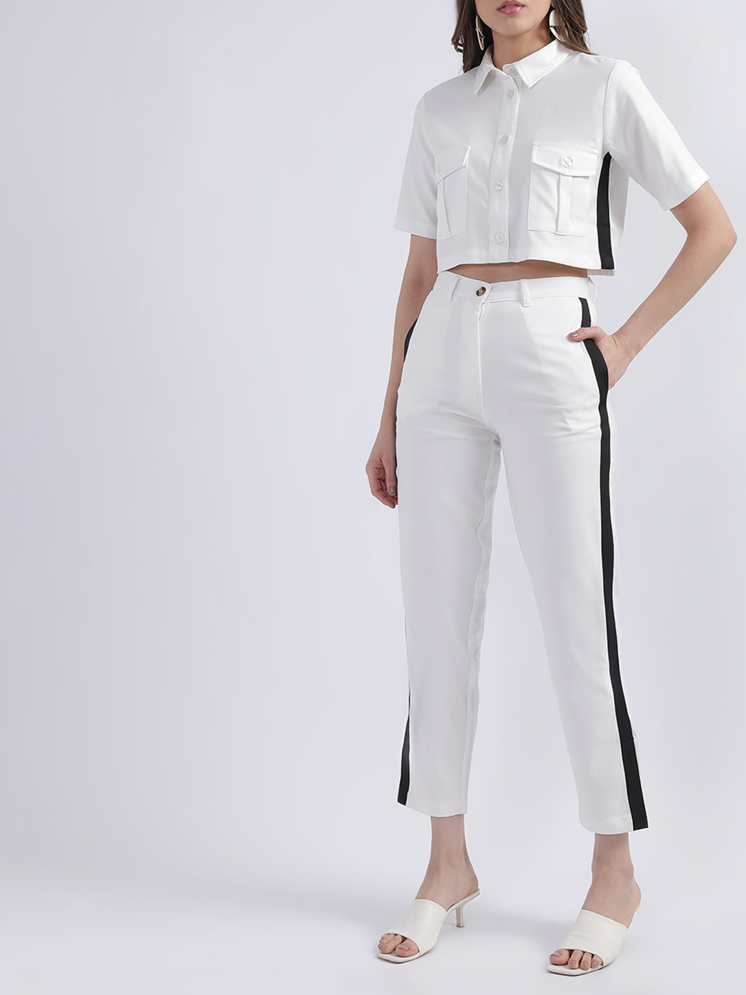 Centre Stage Women Off White Solid Notch Collar Top