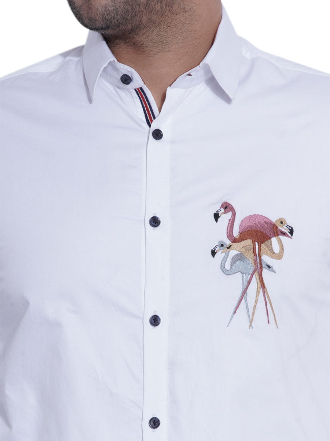 Abkasa Men White Embroidered Collar Shirt