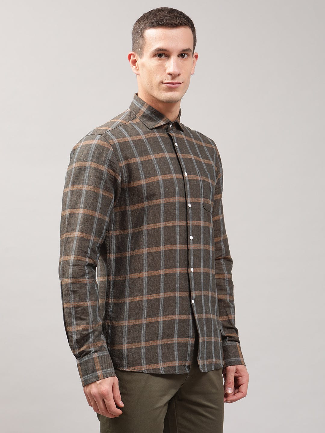 Bruun & Stengade Men Checks Cutaway Collar Shirt