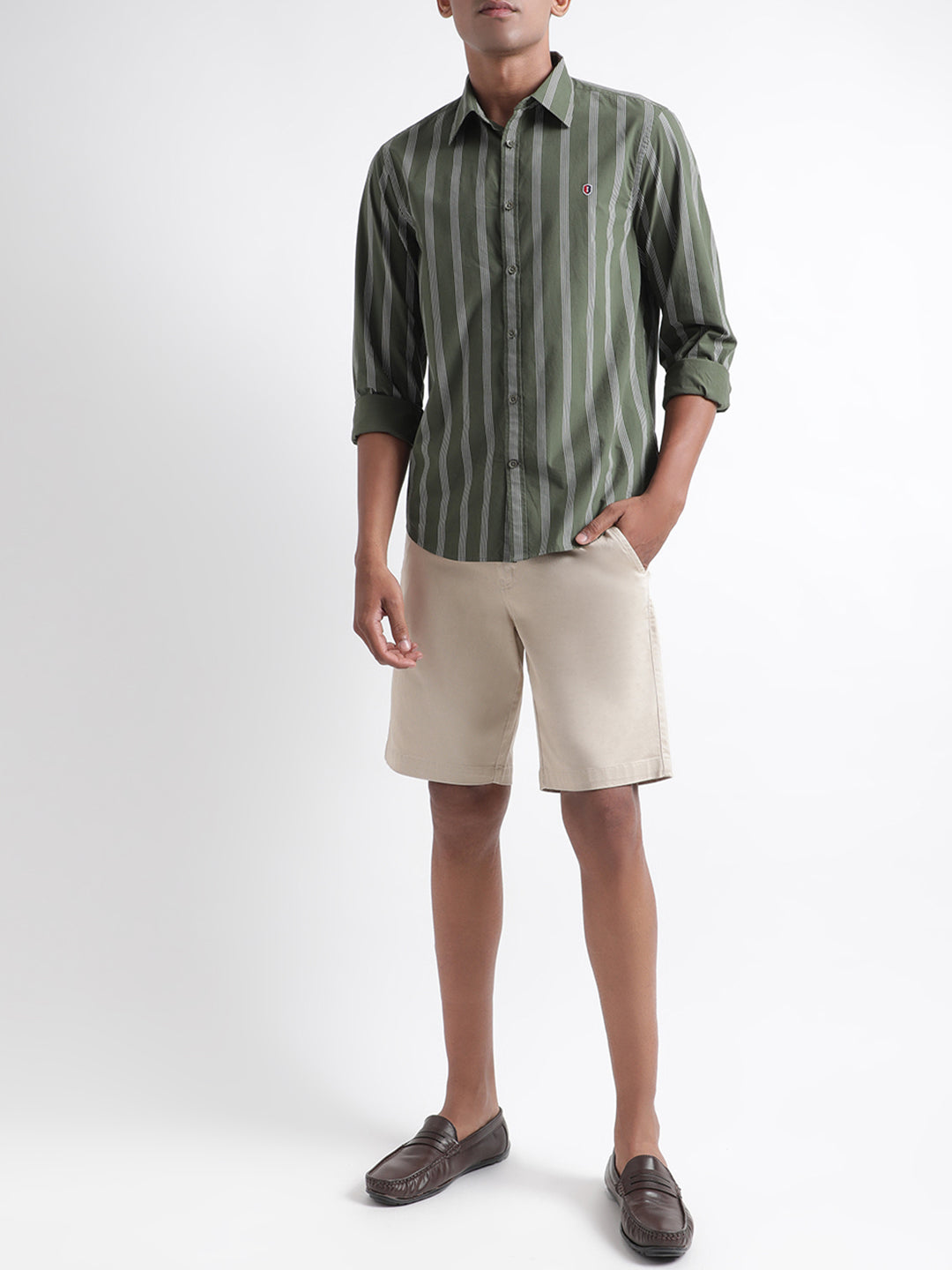 Iconic Men Olive Solid Collar Shirt