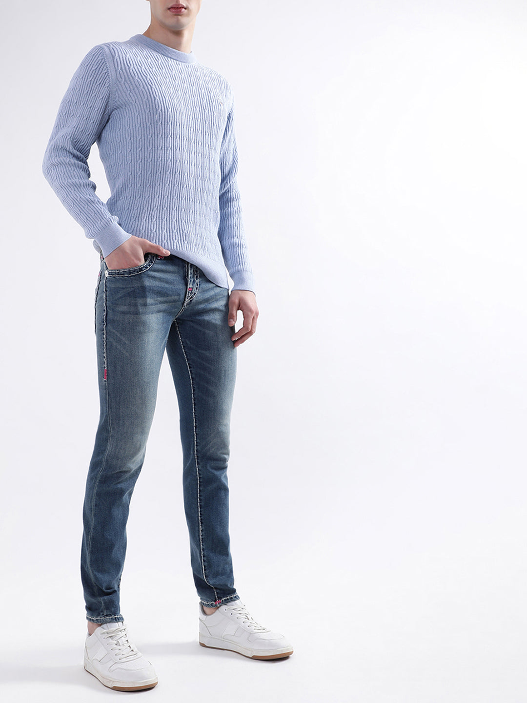 True Religion Men Blue Solid Skinny Fit Jeans