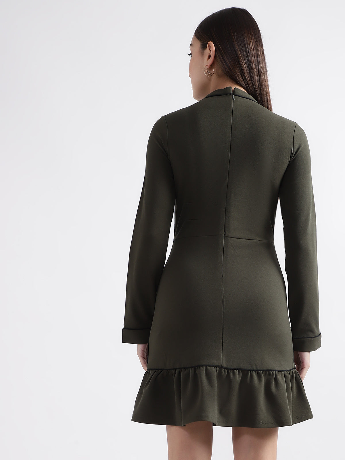 Centre Stage Women Olive Solid Round Neck Dress