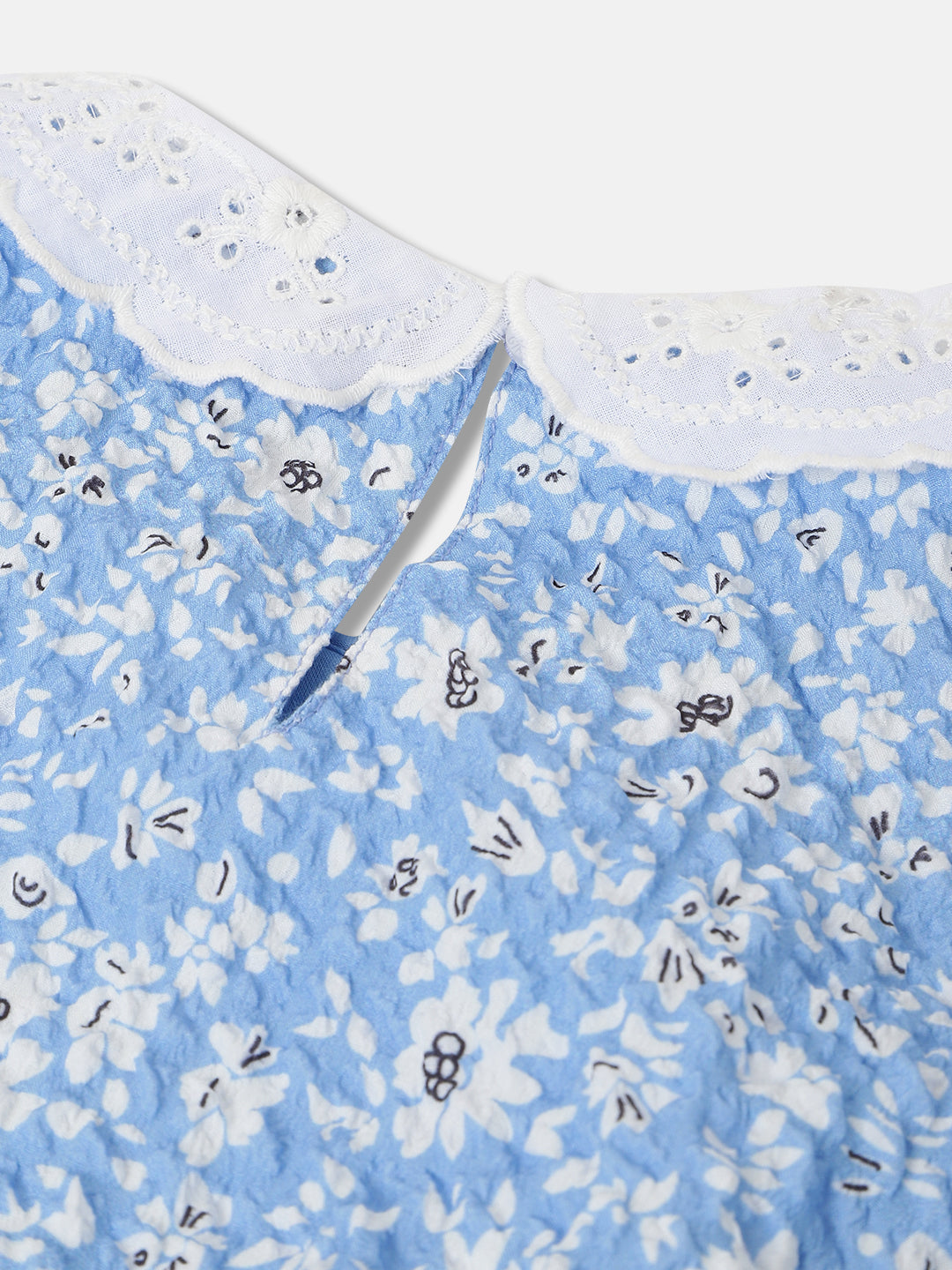 Blue Giraffe Girls Blue Printed Peter Pan Collar Short Sleeves Top