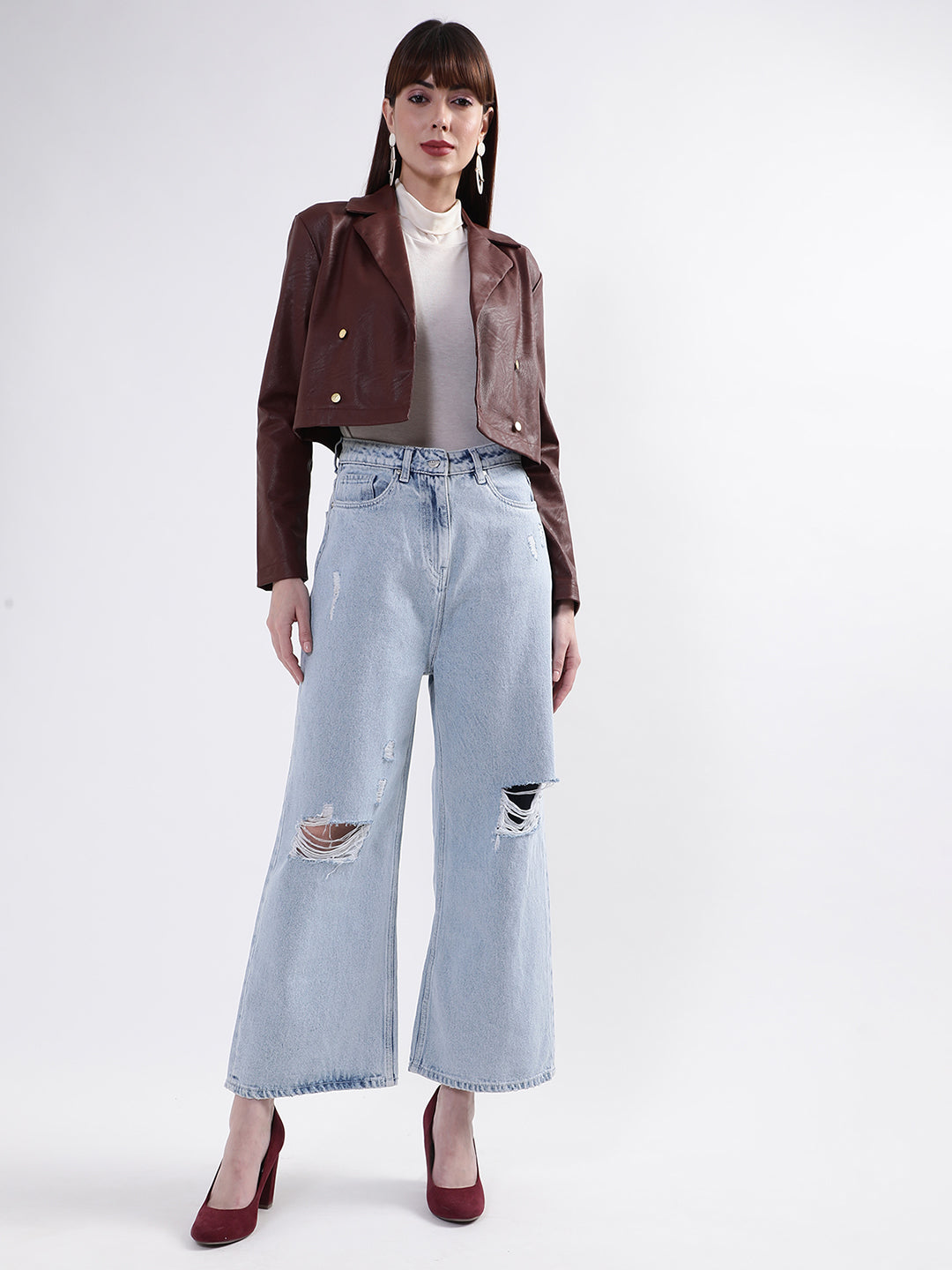 Elle Women Blue Solid Flared Jeans