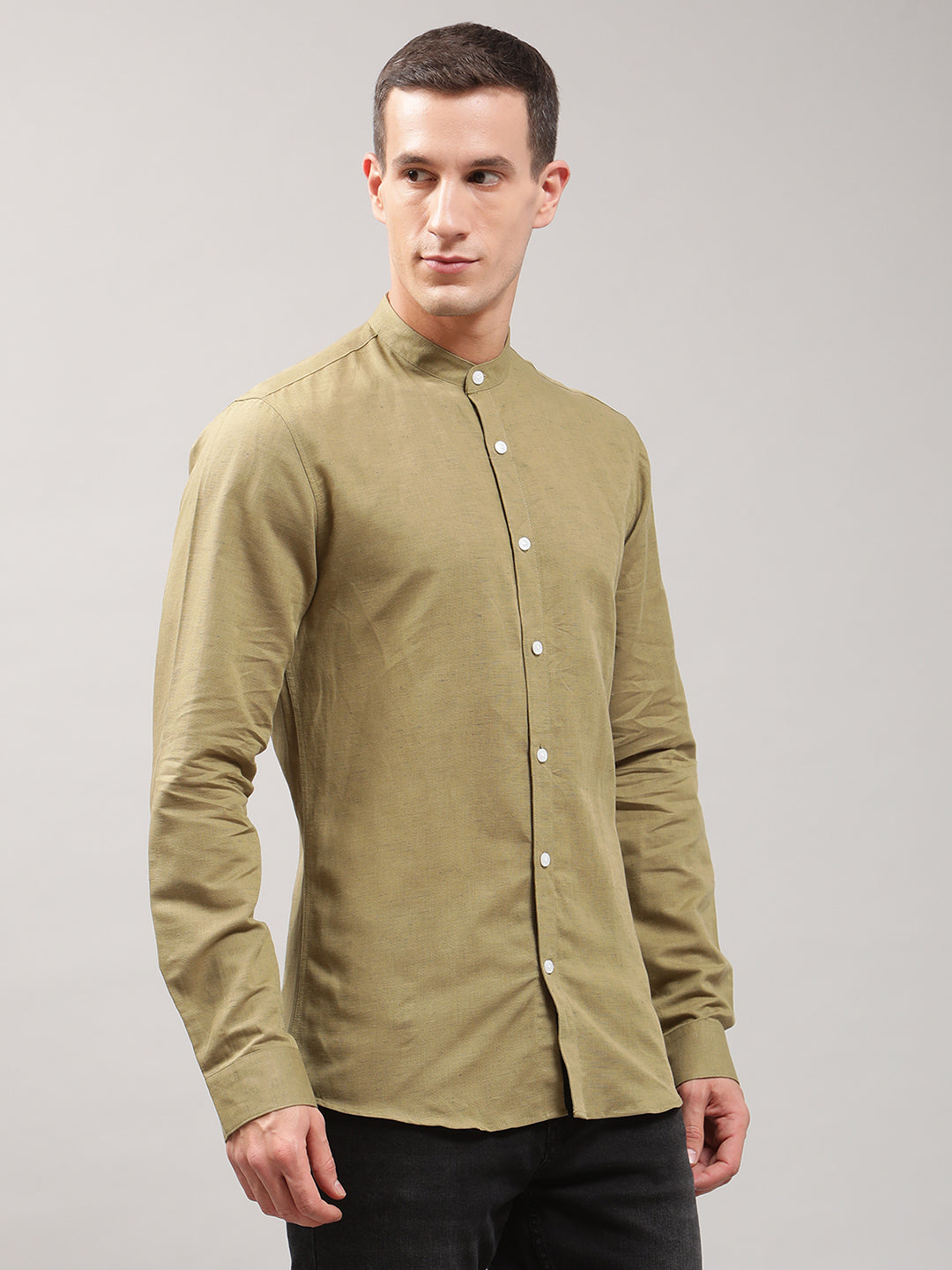 Lindbergh Men Solid Mandarin Collar Shirt