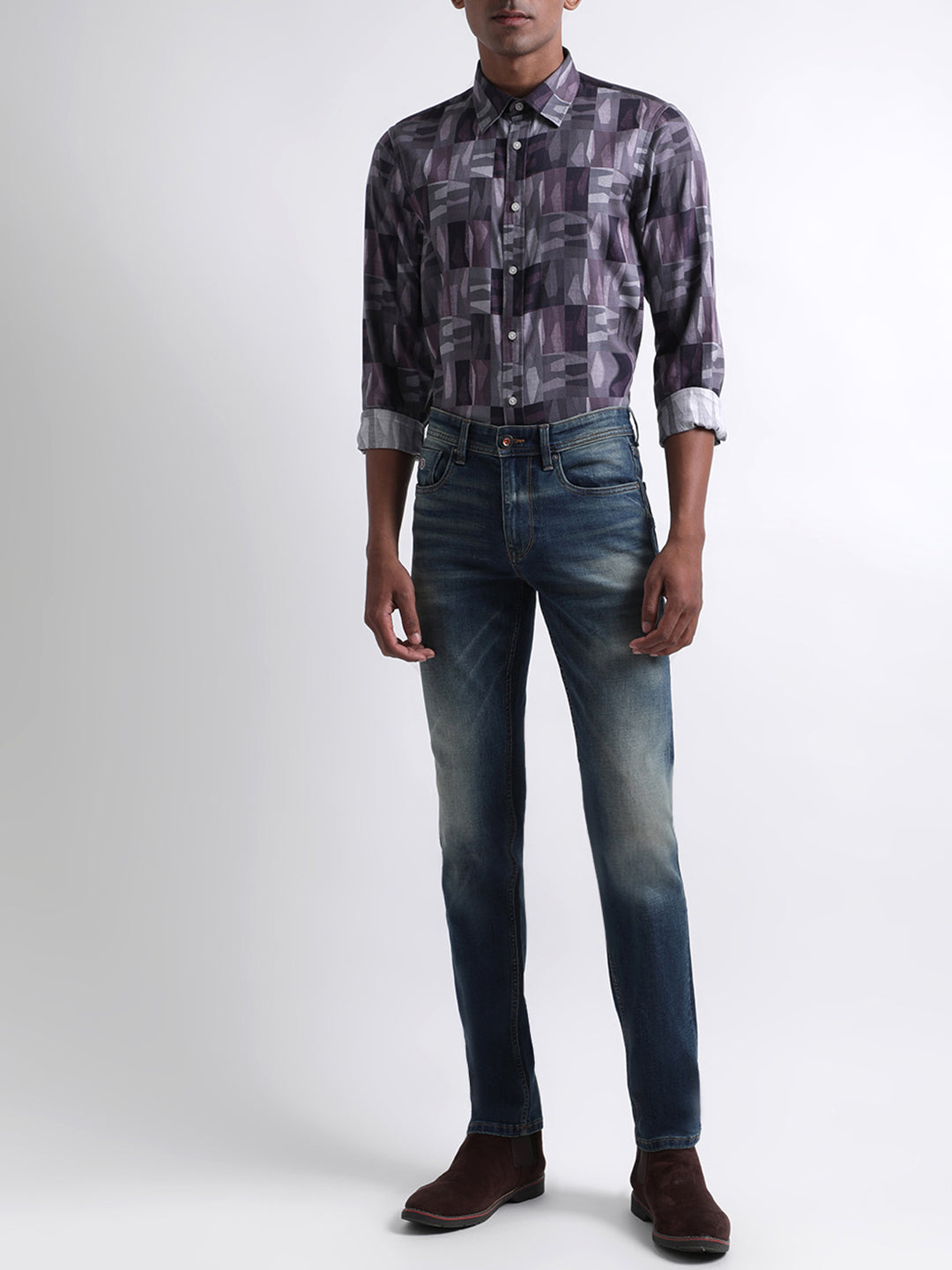 Iconic Men Blue Printed Collar Shirt