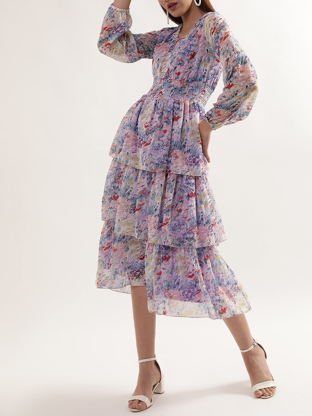 Centre Stage Women Multi Self Design V Neck Dress