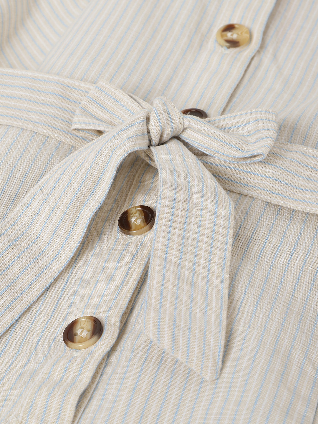 Blue Giraffe Girls Beige Striped Square Neck Sleeveless Playsuit