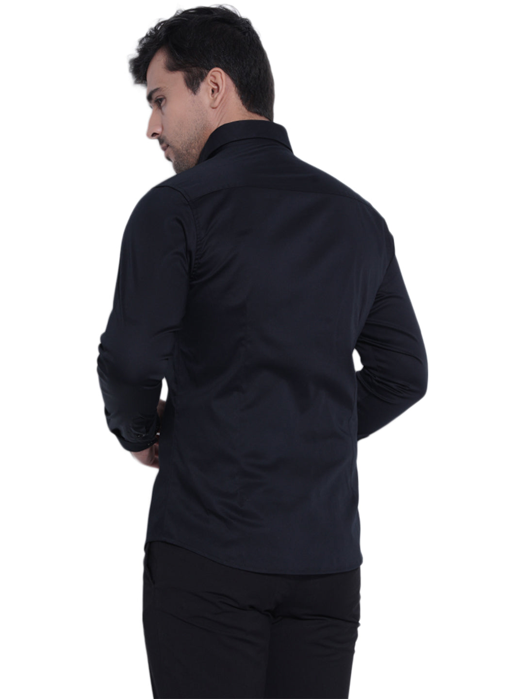 Abkasa Men Black Pleats Collar Shirt