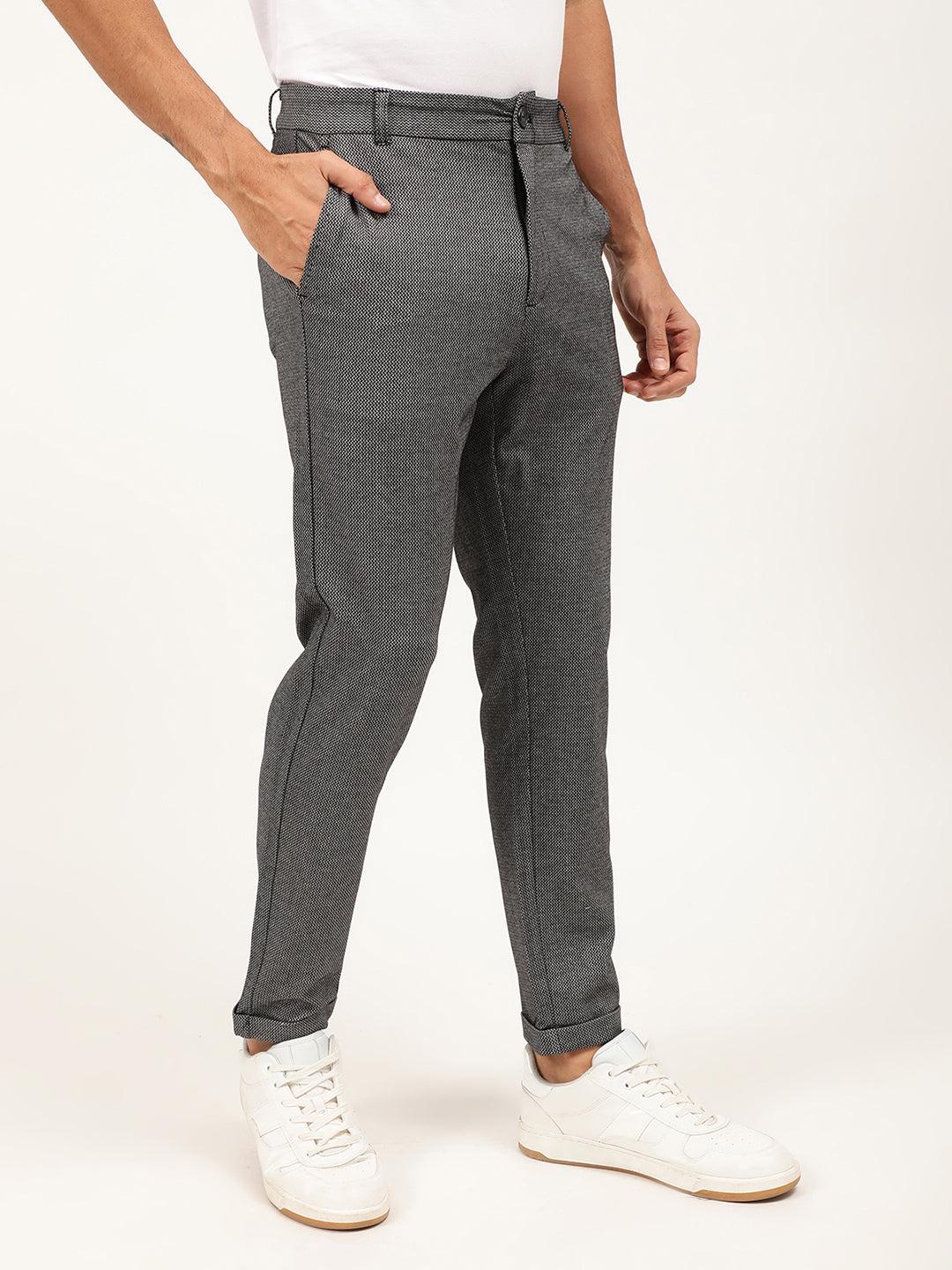 Lindbergh Men Black Printed Slim Fit Trouser