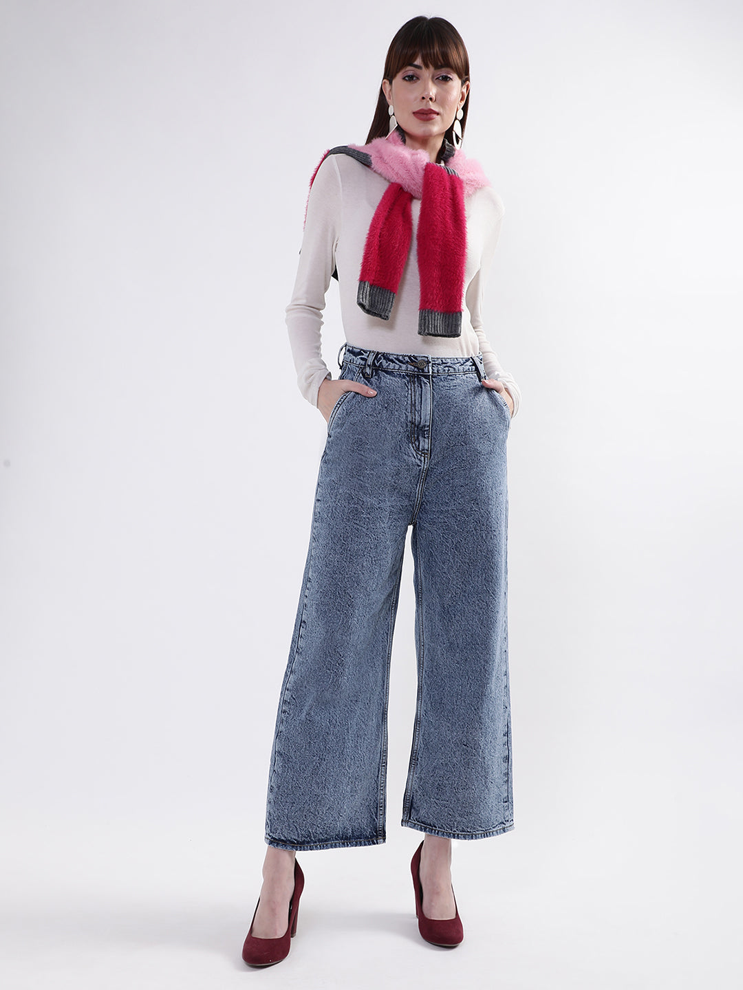 Elle Women Blue Solid Flared Jeans