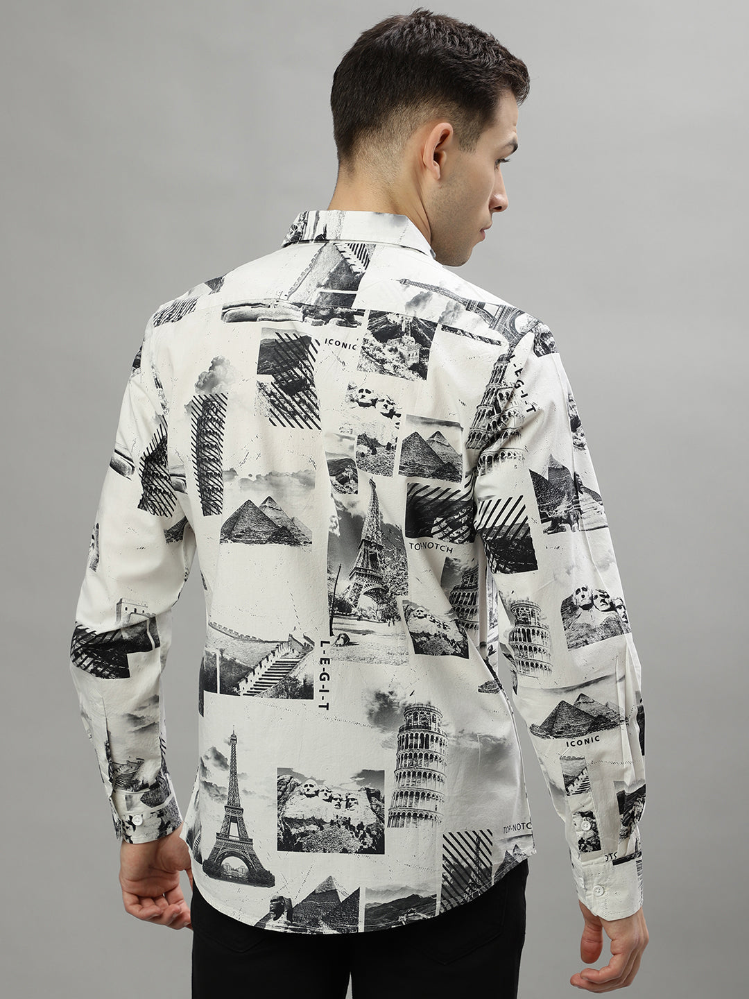 Iconic Black Printed Regular Fit Shirt