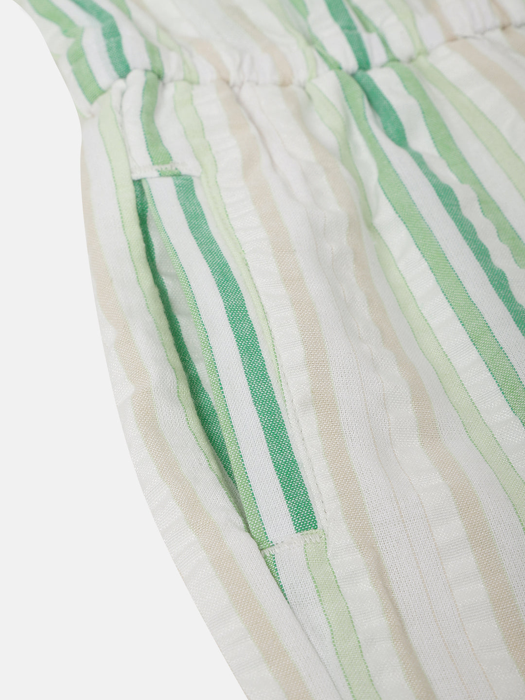 Elle Kids Girls Green Striped Square Neck Shoulder Straps Jumpsuit